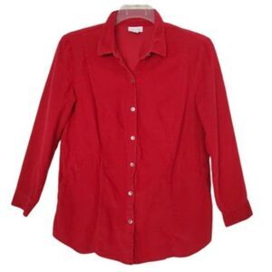 J Jill Red Corduroy Shacket Jacket Top Side Pockets Button-Up Sz LP Layer Cozy